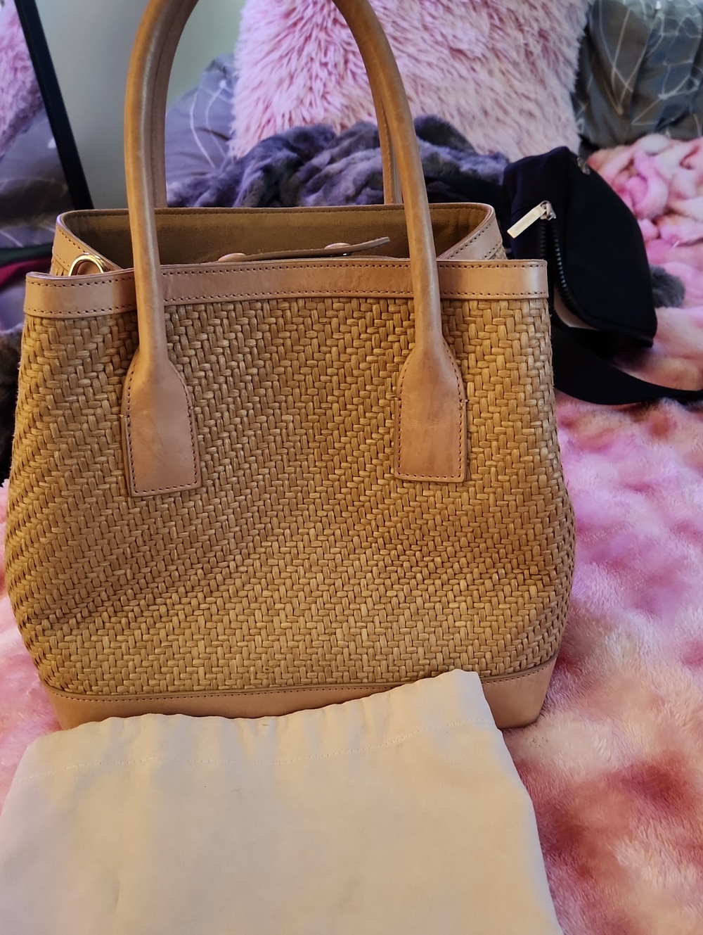 Woven Straw Tote Bag in Tan